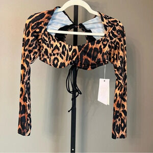 We Are HAH Free People Keep it Up Bikini Workout Top Black Tan Small NWT Cheetah